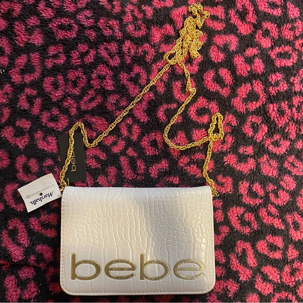 Bebe White Bag with Gold Chain